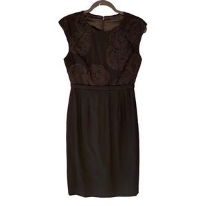 Elie Tahari Black Wool Cocktail Dress with embroidered flowers